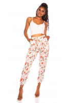 Trendy hoge taille broek met bloemen-print wit